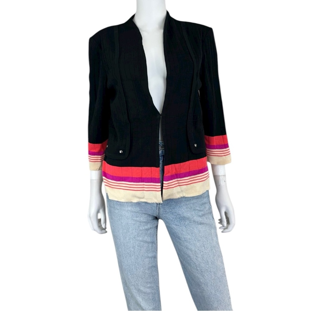 MING WANG Black Sweater Knit Cardigan Jacket Size M